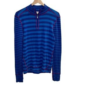 Akini Striped Blues, merino wool 1/4 zip, xl